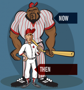 then and now art depicts how athletes are bigger and stronger these days